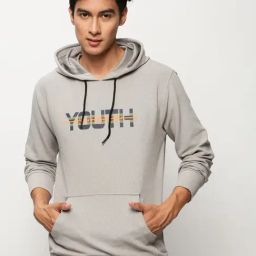 SHOWOFF Grey Slim Fit Printed Hooded Sweatshirt-image-29