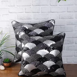 eyda Set of 2 Black & Silver-Coloured Embellished Square Velvet Sustainable Cushion Covers-picture-40