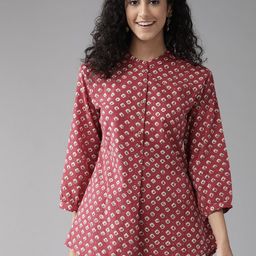 Cayman Print Mandarin Collar Longline Ethnic Top-image-22