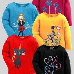 KUCHIPOO Girls Pack of 5 Printed T-shirt-image-91