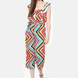 Belle Fille Orange & Green Printed Culotte Jumpsuit-image-68