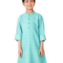Fabindia Kids Aqua Blue Printed Full Sleeves Kurta-picture-14