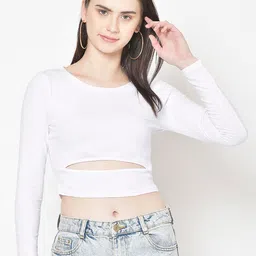 BAESD Cotton Round Neck Fitted Casual Crop Top-image-95