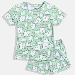 Eteenz Girls Elephant Print T-shirt with Shorts-image-4