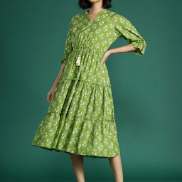 DressBerry Floral Print Puff Sleeves Fit & Flare Midi Dress-picture-57