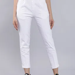 Tokyo Talkies Women White Regular Fit Solid Cigarette Trousers-image-86