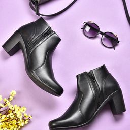 VALIOSAA Women Black Solid Block Heel Boots-7