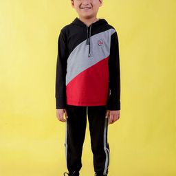 CHANDRIKA Boys Maroon Colourblocked Cotton T-shirt with Trousers-image-61