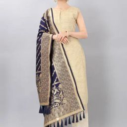 Silk Land Navy Woven Pattern Dupatta-picture-5
