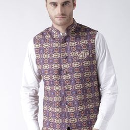 Hangup Men Multicoloured Printed Nehru Jacket With Pocket Square-26