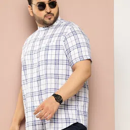 Sztori Men Plus Size Checked Mandarin Collar Casual Shirt-15