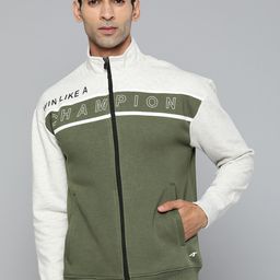 Alcis Men Olive Green & Grey Melange Cotton Colourblocked Sweatshirt-5