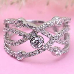 Clara 92.5 Sterling Silver Swiss Zircon Rhodium-Plated Designer Adjustable Ring for Women-34
