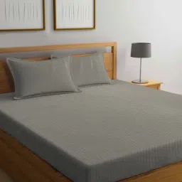 Klotthe Embellished Beige 300 TC Cotton Blend Double Book Fold Fitted Sheet with 2 Pillow Covers-image-21