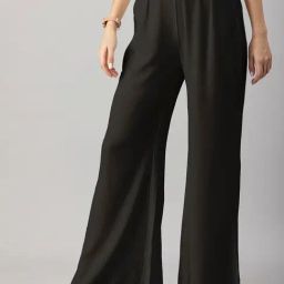 Moomaya Black Regular Fit High Rise Trousers-image-61
