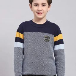 Monte Carlo Kids Navy Self Design Full Sleeves Sweater-image-81