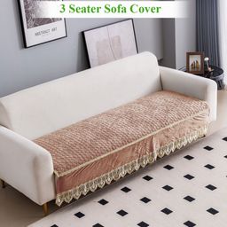HOKIPO Brown & Off White Self Design Premium Dutch Velvet Anti Slip 3 Seater Sofa Cover-picture-23