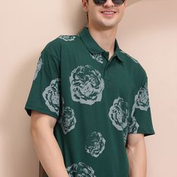 Mast & Harbour Men Floral Printed Polo Collar Relaxed Fit T-shirt-picture-42
