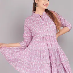 KALINI Pink Floral Print Tie-Up Neck Tiered Top-image-58