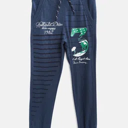 CHIMPRALA Kids Teal Blue & Green Striped Cotton Antimicrobial Joggers with Printed Detail-picture-12