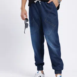 glitchez Men Faded Silky Denim Relaxed Jogger Fit Jeans-picture-5