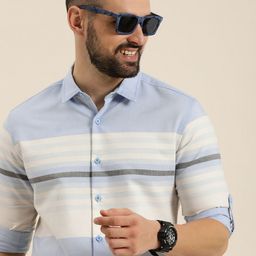 HERE&NOW Men Slim Fit Multi Stripes Opaque Casual Shirt-image-54