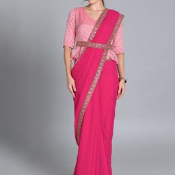 Ethnovog Pink Solid Poly Georgette Saree-image-42