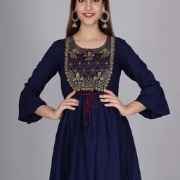 KALINI Blue Floral Embroidered Longline Top-54