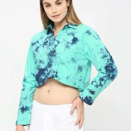 Remanika Sea Green Pure Cotton Tie & Dye Cropped Shirt-image-37
