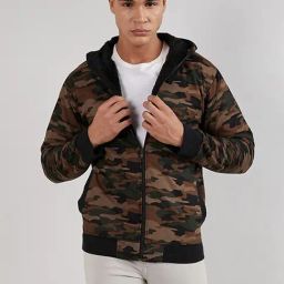Campus Sutra Green Cotton Regular Fit Camouflage Hooded Jacket-picture-7