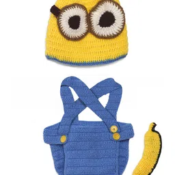 CHUTPUT Kids Yellow & Blue Self Design Woolen Beanie-4