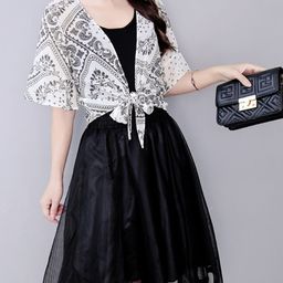 KPOP Women Ethnic Printed V-Neck Short Sleeves Crop Top-image-110