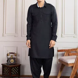 House of PataudiShirt Collar Neck Pathani Kurta With Salwar-40