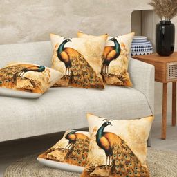 JAIPUR FABRIC Beige & Blue 5 Pieces Ethnic Motifs Square Jute Cushion Covers-picture-29