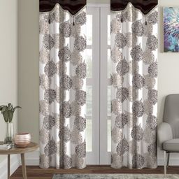 Cortina Brown & White Set of 2 Fancy Valance Leaf Printed Long Door Curtains-26
