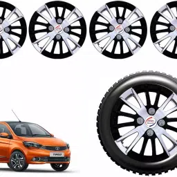Auto Pearl CSDC19 R13 33.02 cm (13 Inch) PPress Type Wheel Hubcap with Retention Ring Glossy White Black Wheel Cover for Tata Tiago Revotron XM (Set of 4)-image-24
