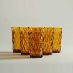 Home4U Riverre Mustard & Transparent Glass Long Drink Tumbler (0.33 L) - Set of 6-43
