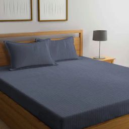 Klotthe Embellished Grey 300 TC Cotton Blend Double Book Fold Fitted Sheet with 2 Pillow Covers-image-86
