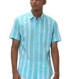 Mufti Turquoise Slim Fit Striped Cotton Shirt-picture-35