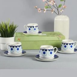 India Circus Floral Blue Bone China Cup Saucer (Set of 8)-image-69