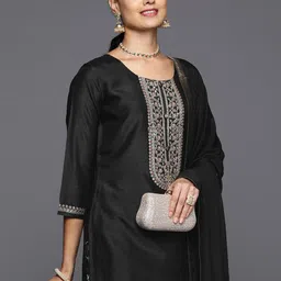 Libas Floral Yoke Design Sequinned Kurta With Trousers & Dupatta image 1