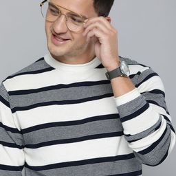 Mast & Harbour Men White Striped Pullover Sweater-image-97