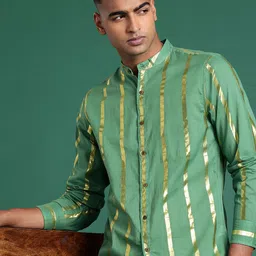 Sangria Pure Cotton Vertical Striped Casual Shirt-image-4