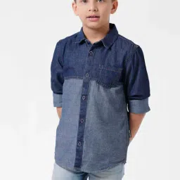 Kate & Oscar Kids Blue Cotton Color Block Full Sleeves Shirt-image-82