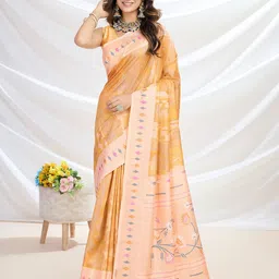 Mitera Ethnic Motifs Zari Silk Blend Saree-image-25