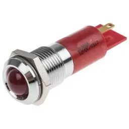 RS PRO Red Panel Mount Indicator 12V DC, Mounting Hole Size 14 mm, Termination Type Solder Tab, Model No 209866-2