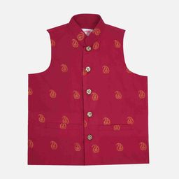 Little Bansi Boys Ambi Embroidered Cotton Nehru Jacket-picture-2