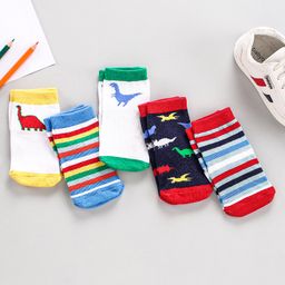 Cute Walk by Babyhug Ankle Length Anti Bacterial Socks Dinosaur Design Pack of 5- Multicolor-image-74