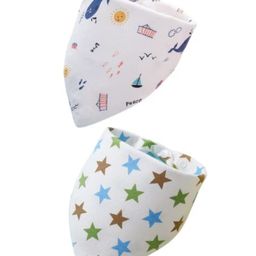 SYGA Triangular Cotton Bibs Adjustable Closure for Infant Toddler Whale Pentagram Print Pack Of 2 - Multicolor-0