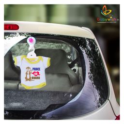 babywish Baby on Board Car Decals Cloth Safety Sign Board Come with One Hanger & One Large Vaccum Suction Prince On Board Monkey Print - Yellow-image-40